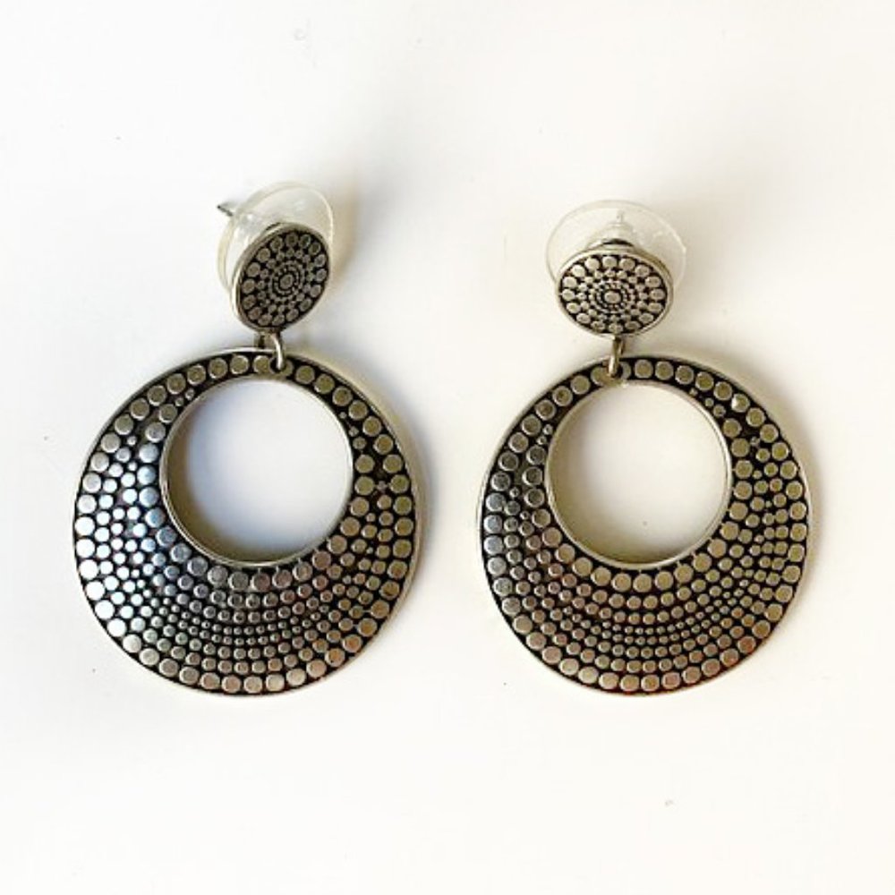 Silver Textured Stud Hoop Earring